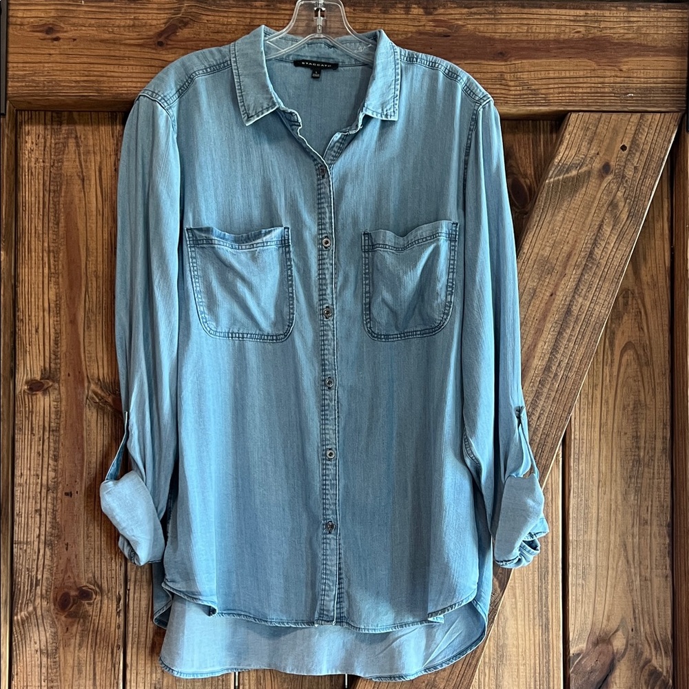 Denim button down top